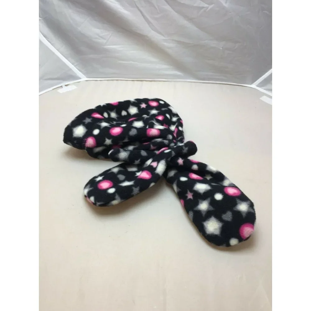 Black Pink Kids Winter Hat Mitten Set One Size Hearts Warm Soft Fleece